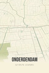 Retro Dutch city map of Onderdendam located in Groningen. Vintage street map.