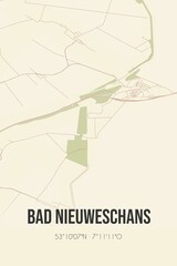 Retro Dutch city map of Bad Nieuweschans located in Groningen. Vintage street map.