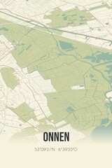 Retro Dutch city map of Onnen located in Groningen. Vintage street map.