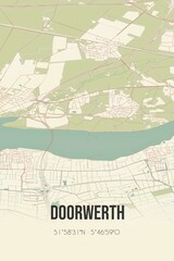 Retro Dutch city map of Doorwerth located in Gelderland. Vintage street map.