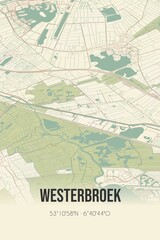 Retro Dutch city map of Westerbroek located in Groningen. Vintage street map.