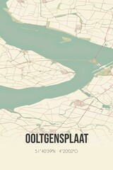 Retro Dutch city map of Ooltgensplaat located in Zuid-Holland. Vintage street map.