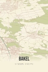 Retro Dutch city map of Bakel located in Noord-Brabant. Vintage street map.