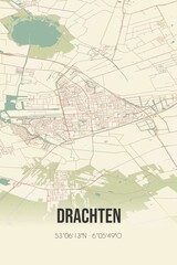 Retro Dutch city map of Drachten located in Fryslan. Vintage street map.