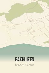 Retro Dutch city map of Bakhuizen located in Fryslan. Vintage street map.