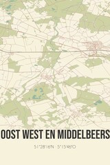 Retro Dutch city map of Oost West en Middelbeers located in Noord-Brabant. Vintage street map.