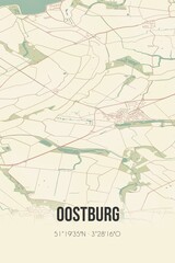 Retro Dutch city map of Oostburg located in Zeeland. Vintage street map.