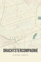 Retro Dutch city map of Drachtstercompagnie located in Fryslan. Vintage street map.