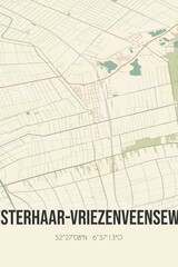 Retro Dutch city map of Westerhaar-Vriezenveensewijk located in Overijssel. Vintage street map.
