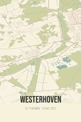Retro Dutch city map of Westerhoven located in Noord-Brabant. Vintage street map.