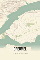 Retro Dutch city map of Dreumel located in Gelderland. Vintage street map.