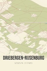Fototapeta premium Retro Dutch city map of Driebergen-Rijsenburg located in Utrecht. Vintage street map.