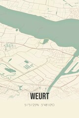 Retro Dutch city map of Weurt located in Gelderland. Vintage street map.