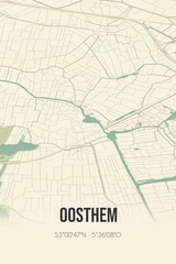 Retro Dutch city map of Oosthem located in Fryslan. Vintage street map.