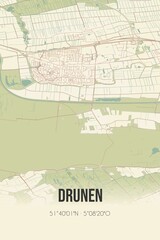 Retro Dutch city map of Drunen located in Noord-Brabant. Vintage street map.