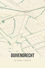 Retro Dutch city map of Duivendrecht located in Noord-Holland. Vintage street map.