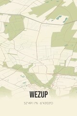 Retro Dutch city map of Wezup located in Drenthe. Vintage street map.