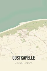 Retro Dutch city map of Oostkapelle located in Zeeland. Vintage street map.