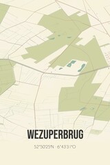 Obraz premium Retro Dutch city map of Wezuperbrug located in Drenthe. Vintage street map.