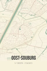 Retro Dutch city map of Oost-Souburg located in Zeeland. Vintage street map.