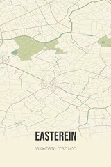 Retro Dutch city map of Easterein located in Fryslan. Vintage street map.
