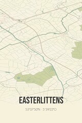 Retro Dutch city map of Easterlittens located in Fryslan. Vintage street map.