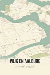 Retro Dutch city map of Wijk en Aalburg located in Noord-Brabant. Vintage street map.