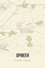 Retro Dutch city map of Opmeer located in Noord-Holland. Vintage street map.