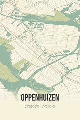 Retro Dutch city map of Oppenhuizen located in Fryslan. Vintage street map.