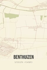 Retro Dutch city map of Benthuizen located in Zuid-Holland. Vintage street map.