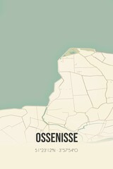 Retro Dutch city map of Ossenisse located in Zeeland. Vintage street map.