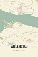 Retro Dutch city map of Willemstad located in Noord-Brabant. Vintage street map.
