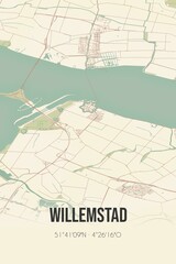 Obraz premium Retro Dutch city map of Willemstad located in Noord-Brabant. Vintage street map.