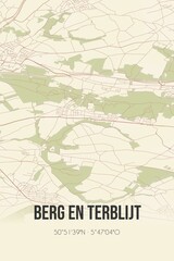 Retro Dutch city map of Berg en Terblijt located in Limburg. Vintage street map.