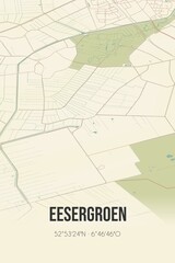 Retro Dutch city map of Eesergroen located in Drenthe. Vintage street map.
