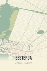 Retro Dutch city map of Eesterga located in Fryslan. Vintage street map.