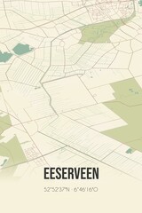 Retro Dutch city map of Eeserveen located in Drenthe. Vintage street map.
