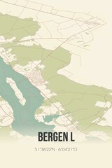 Retro Dutch city map of Bergen L located in Limburg. Vintage street map.