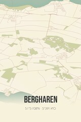 Retro Dutch city map of Bergharen located in Gelderland. Vintage street map.