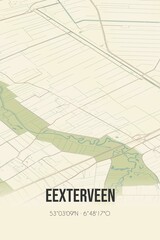 Retro Dutch city map of Eexterveen located in Drenthe. Vintage street map.