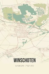 Retro Dutch city map of Winschoten located in Groningen. Vintage street map.