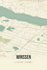 Retro Dutch city map of Winssen located in Gelderland. Vintage street map.