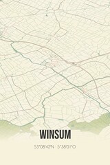 Retro Dutch city map of Winsum located in Fryslan. Vintage street map.