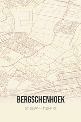 Retro Dutch city map of Bergschenhoek located in Zuid-Holland. Vintage street map.