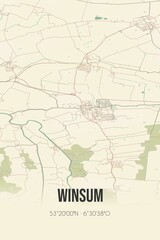 Retro Dutch city map of Winsum located in Groningen. Vintage street map.