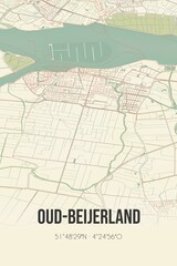 Retro Dutch city map of Oud-Beijerland located in Zuid-Holland. Vintage street map.