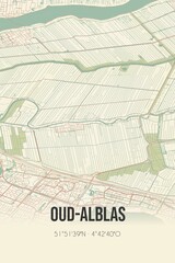 Retro Dutch city map of Oud-Alblas located in Zuid-Holland. Vintage street map.
