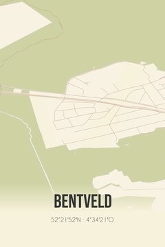 Retro Dutch city map of Bentveld located in Noord-Holland. Vintage street map.