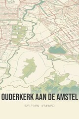Retro Dutch city map of Ouderkerk aan de Amstel located in Noord-Holland. Vintage street map.