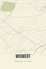 Retro Dutch city map of Wiuwert located in Fryslan. Vintage street map.